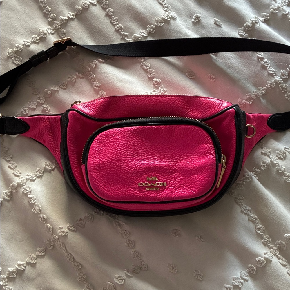 Coach Fuchsia and Black Leather Crossbody Bag